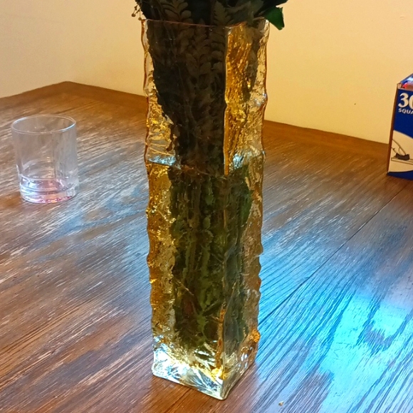 RARE Vintage Amber Cubed Chunky Vase - Picture 2 of 8